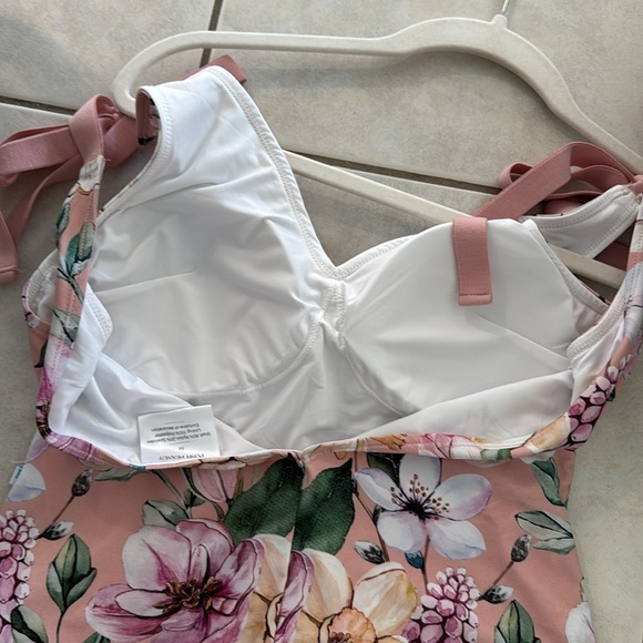 Posh Peanut Raina Tie Strap V Neck One Piece - Pink Floral - Picture 5 of 7